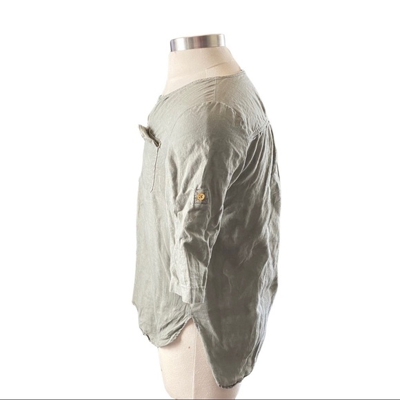 Ellen Tracy Green 100% Linen Soft Gold 1/4 Zip Pull 3/4 Sleeve Tunic Blouse Sm - Picture 3 of 8